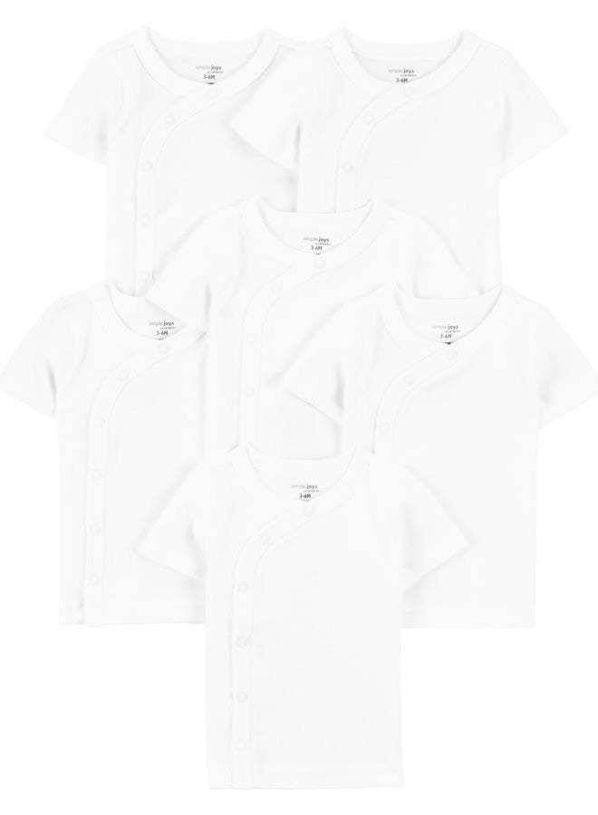 Simple Joys by Carter's Unisex Babies' Side-Snap Short-Sleeve Shirt, Pack of 6, White, 0-3 Months - Image 1