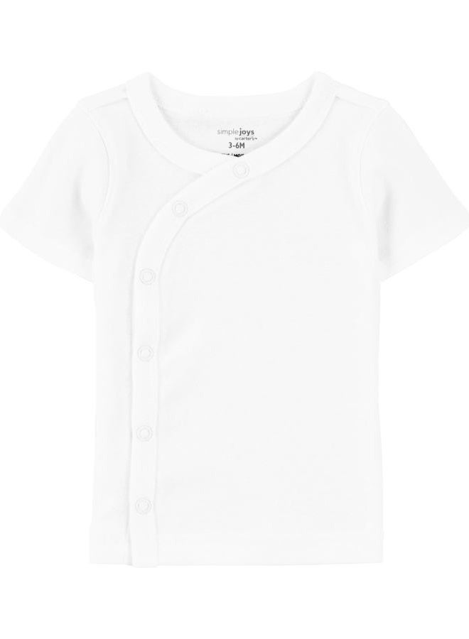 Simple Joys by Carter's Unisex Babies' Side-Snap Short-Sleeve Shirt, Pack of 6, White, 0-3 Months - Image 2