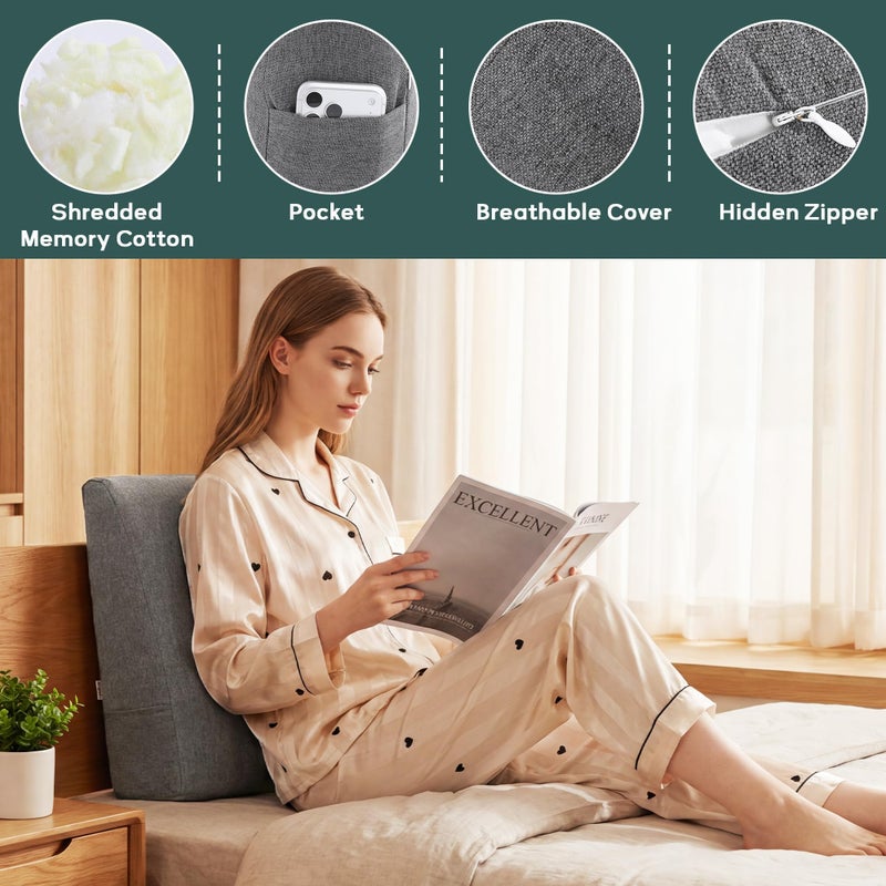 ROYALAY Back Support for Couch Sitting, Memory Foam Back Cushion for Couch, Back Rest Pillow for Sitting in Bed, Wedge Reading Pillow for Sofa - Image 3