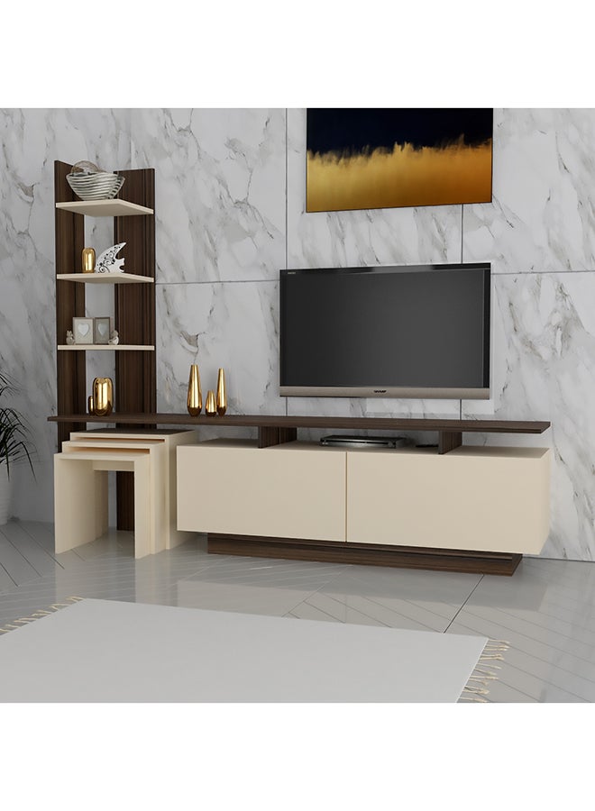 ستايلش هوم طاولة تلفزيون 200 سم مع 3 طاولات خدمة بني وبيج - TV06 - Image 1