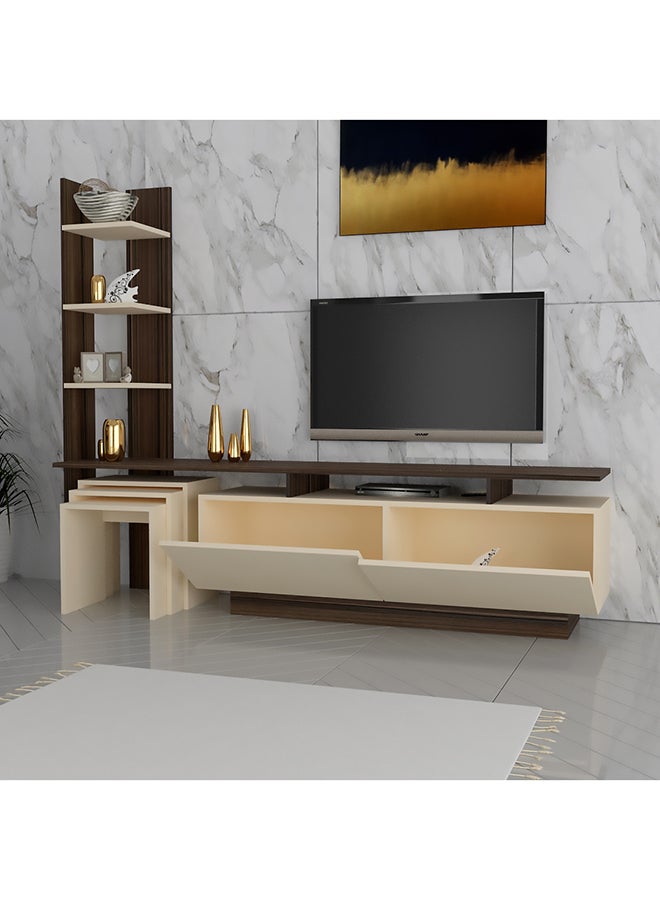 ستايلش هوم طاولة تلفزيون 200 سم مع 3 طاولات خدمة بني وبيج - TV06 - Image 2