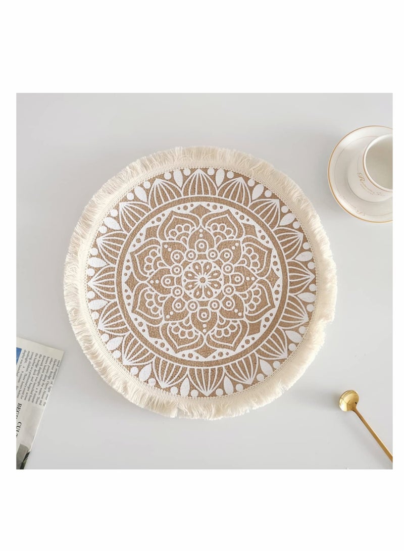 Excefore Round Jute Burlap Table Woven Placemats with Fringe, Vintage Place Mats for Parties,Farmhouse,BBQ's, Holidays or Everyday Table Use-Size 15x15 Inches Occasion 6Pcs - Image 5