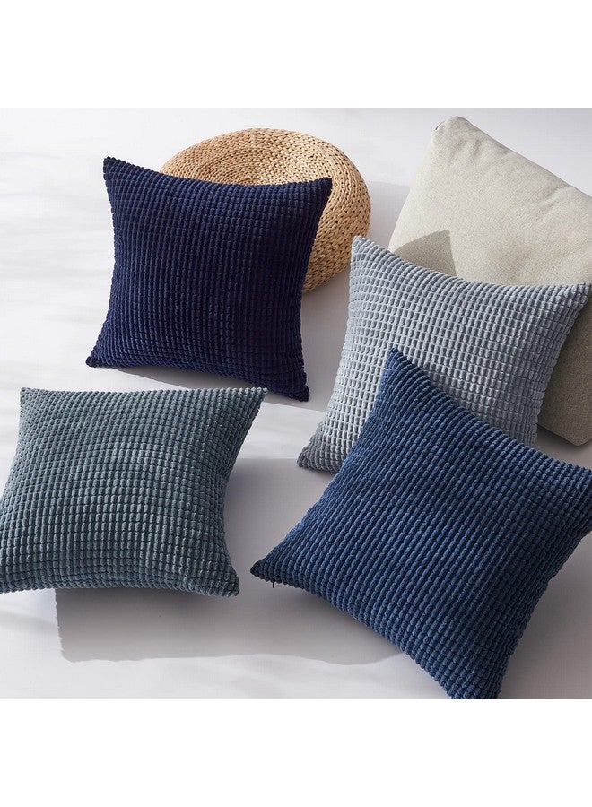 Topfinel Navy Throw Pillows Covers for Couch-18" x 18" Set of 4-Multi Marine/Dusty/Grey/Blue Combo-Fluffy Corduroy Kids Washable Decorative Cushion Case - Image 4