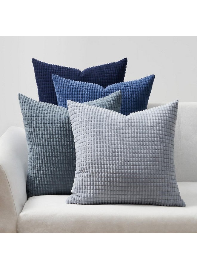 Topfinel Navy Throw Pillows Covers for Couch-18" x 18" Set of 4-Multi Marine/Dusty/Grey/Blue Combo-Fluffy Corduroy Kids Washable Decorative Cushion Case - Image 1
