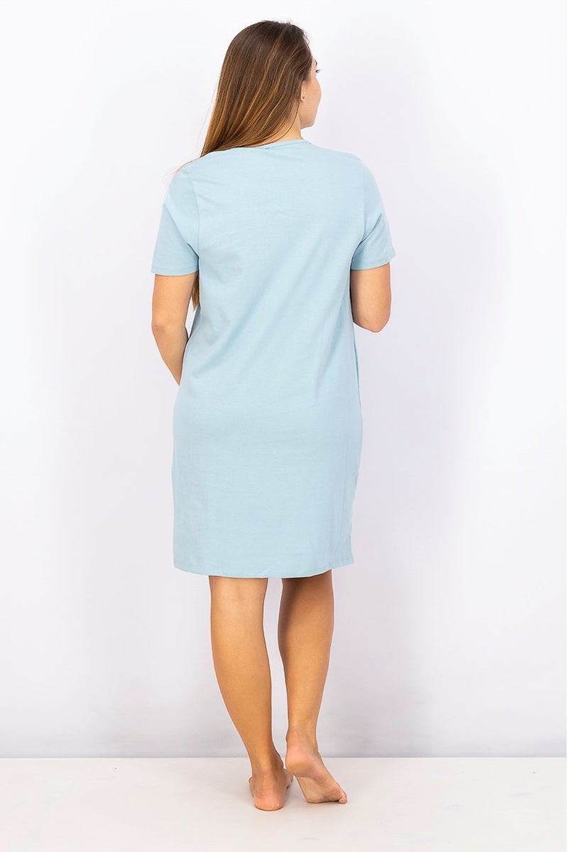 XOXO Women Graphic Short Sleeve Night Dress, Nile Blue - Image 3