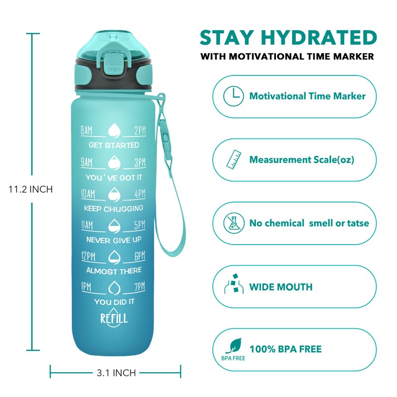 Enerbone 32 Oz Drinking Water Bottle With Times To Drink And Straw  Motivational With Carrying Strap  Leakproof Bpa & Toxic Free  Ensure You Drink Enough Water For Fitness Gym Outdoor - Image 2