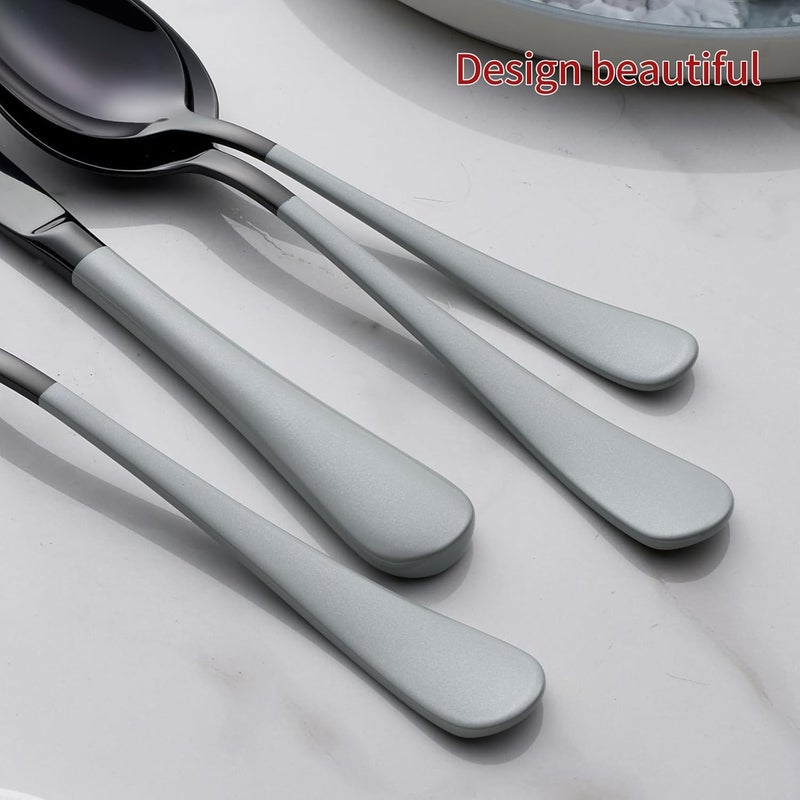Onlycooker 20Piece Black Silverware Set 180 Stainless Steel Flatware Gray Handle Cutlery Set Service for 4 Dinner Knives Forks Spoons Set Mirror Finish Dishwasher Safe - Image 5