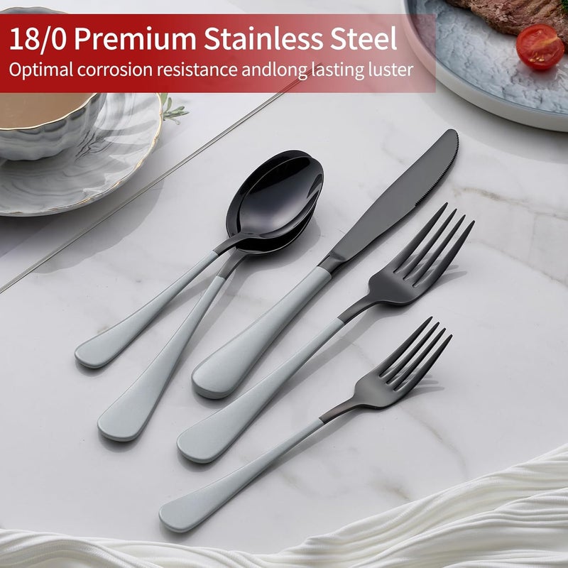 Onlycooker 20Piece Black Silverware Set 180 Stainless Steel Flatware Gray Handle Cutlery Set Service for 4 Dinner Knives Forks Spoons Set Mirror Finish Dishwasher Safe - Image 4