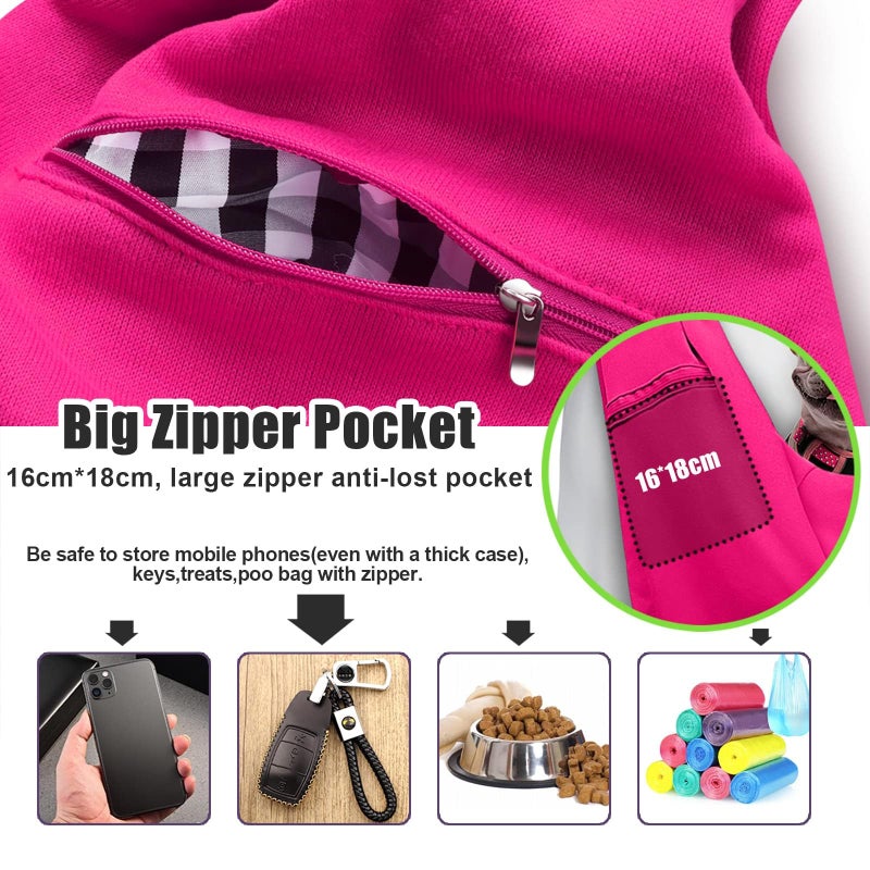 TOMKAS Dog Sling Carrier for Small Dogs Puppy Carrier for Small Dogs (Rose red, Adjustable Strap for 3-10 lbs & Zipper Pocket) - Image 2