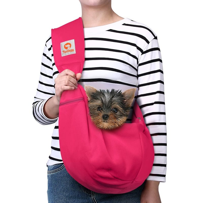 TOMKAS Dog Sling Carrier for Small Dogs Puppy Carrier for Small Dogs (Rose red, Adjustable Strap for 3-10 lbs & Zipper Pocket) - Image 1