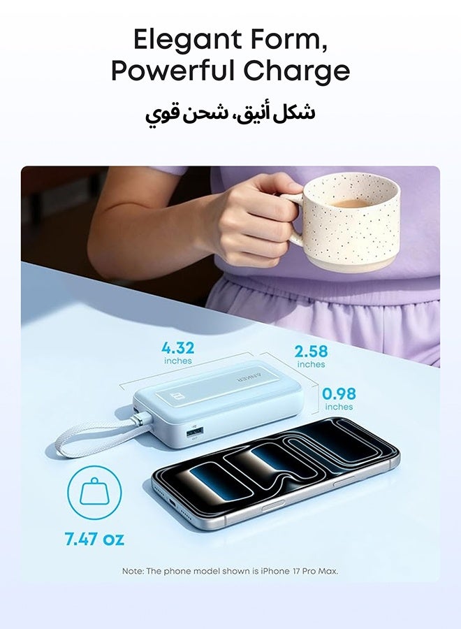 أنكر بنك طاقة زولو، 10,000 مللي أمبير 30 واط شاحن محمول عالي السرعة مع كابل USB-C مدمج، حزمة بطارية لهاتف آيفون 17/17 إير/17 برو/17 برو ماكس/16 سلسلة، جالاكسي، والمزيد (أزرق، 10000 مللي أمبير) - Image 5