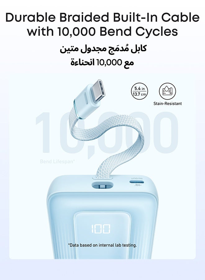 أنكر بنك طاقة زولو، 10,000 مللي أمبير 30 واط شاحن محمول عالي السرعة مع كابل USB-C مدمج، حزمة بطارية لهاتف آيفون 17/17 إير/17 برو/17 برو ماكس/16 سلسلة، جالاكسي، والمزيد (أزرق، 10000 مللي أمبير) - Image 4