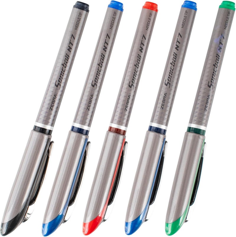 Zebra Technologies Zebra Sonicball NT7 Liquid Ink Pens, 0.7mm Needle Tip, 5 Pack, Assorted Colors - Image 2