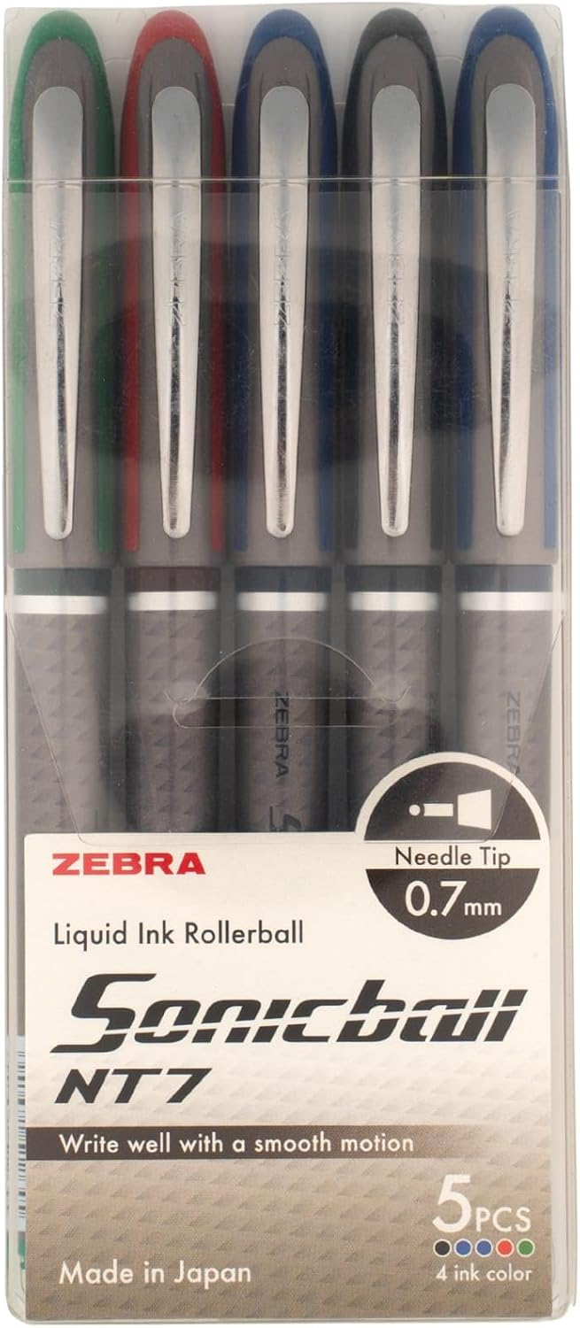 Zebra Technologies Zebra Sonicball NT7 Liquid Ink Pens, 0.7mm Needle Tip, 5 Pack, Assorted Colors - Image 4