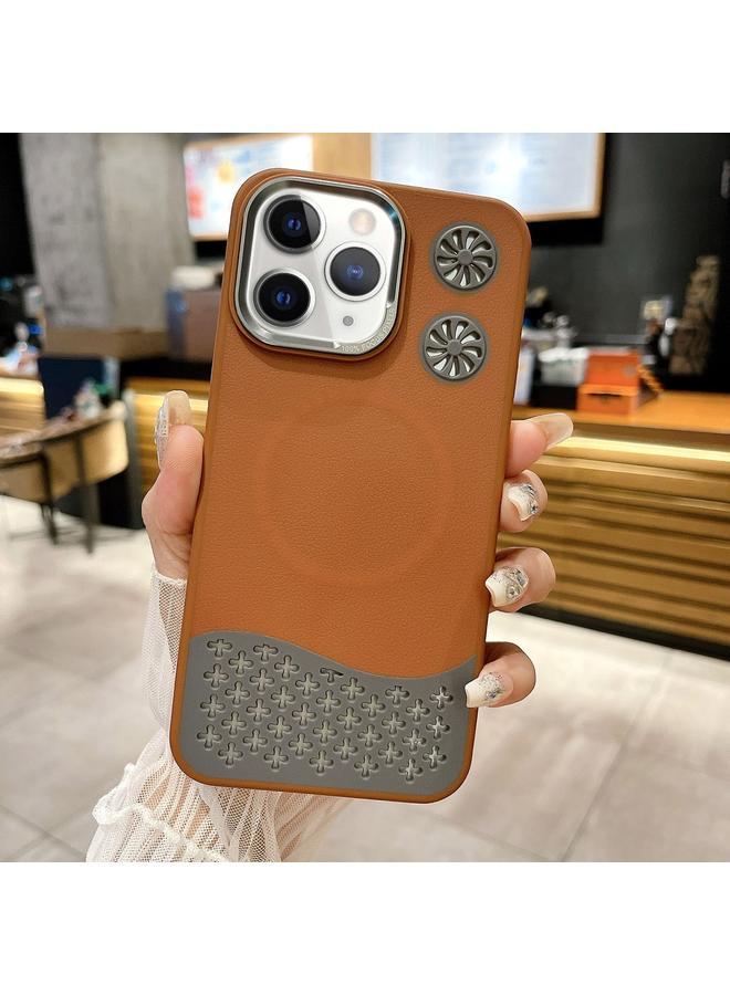 زبون جراب هاتف iPhone 11 Pro Max مصنوع من الجلد المزخرف بمروحة مجوفة ومبرد مغناطيسي MagSafe - Image 1