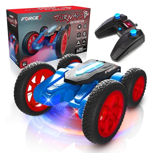 Force1 Tornado Red LED Remote Control Car for Kids Double Sided Driving Fast RC Cars 360 Flips Outdoor 4WD Off Road Stunt RC Car All Terrain Tires RC Crawler Rechargeable Battery 24GHz Remote - Image 1