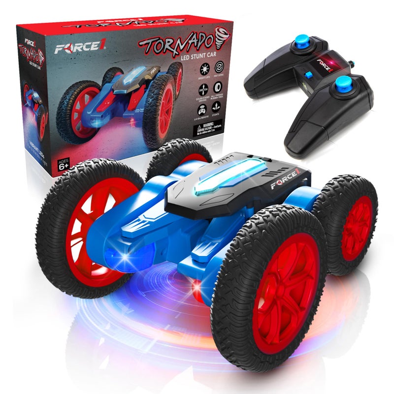 Force1 Tornado Red LED Remote Control Car for Kids Double Sided Driving Fast RC Cars 360 Flips Outdoor 4WD Off Road Stunt RC Car All Terrain Tires RC Crawler Rechargeable Battery 24GHz Remote - Image 3