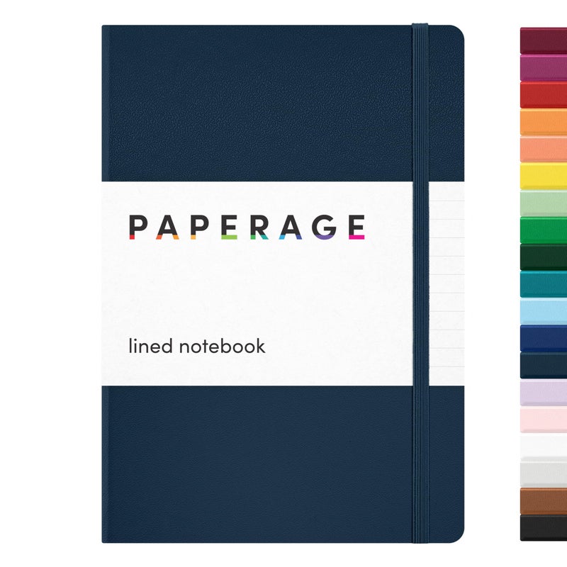 PAPERAGE Lined Journal Notebook, (Navy), 160 Pages, Medium 5.6 in x 8 in - 100 GSM Thick Paper â€“ Hardcover Journaling Notebook for Work, School & Note Taking - Image 1