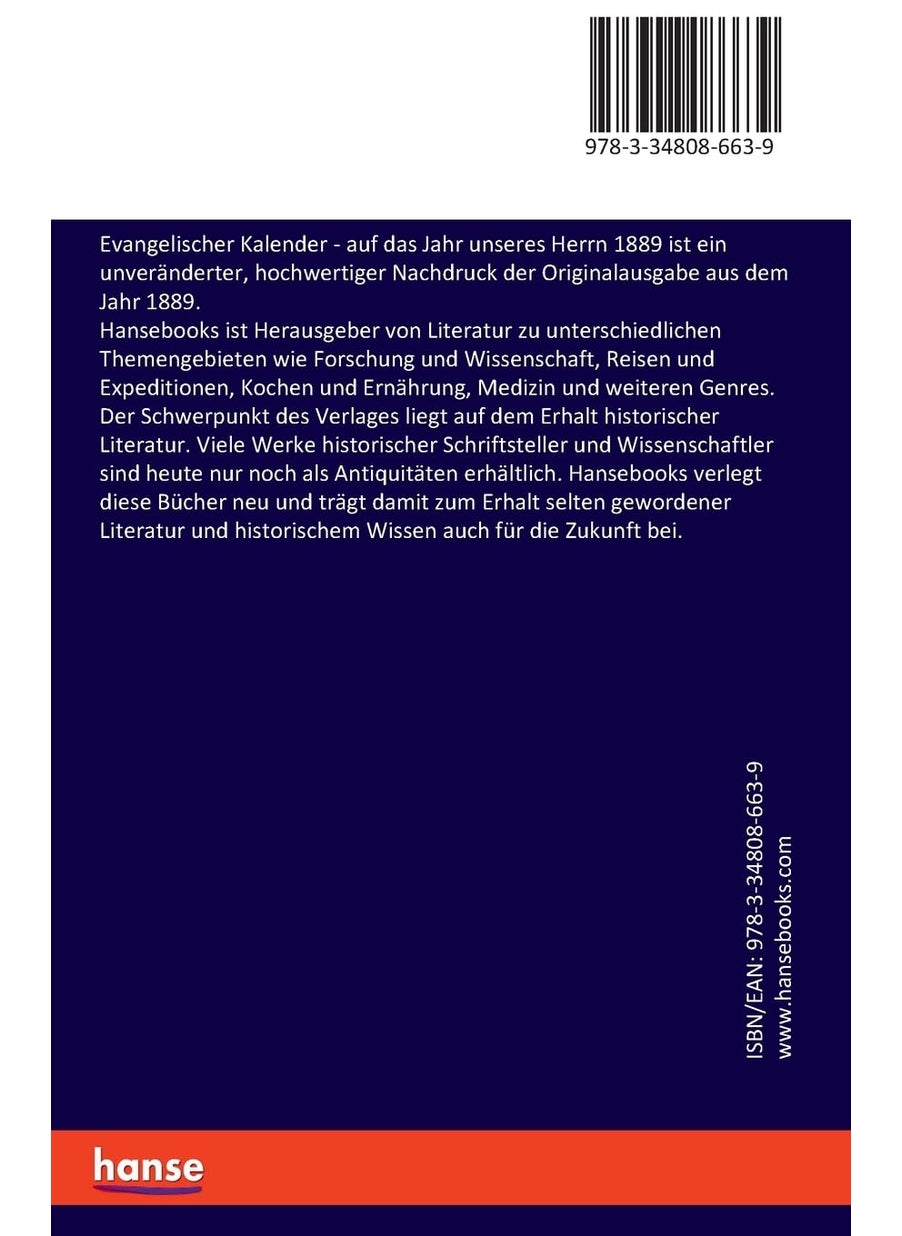 Evangelischer Kalender: auf das Jahr unseres Herrn 1889  - Image 2