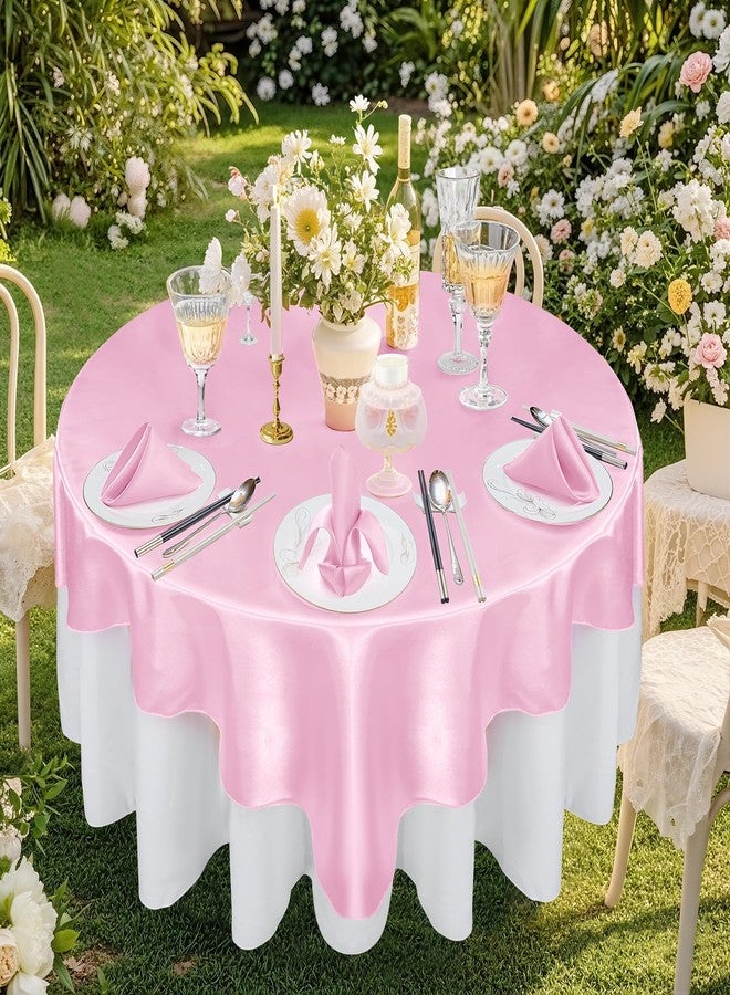 Cobedzy 72 Inch Satin Square Tablecloth Overlay, 6 Pcs Pink Square Tablecloth Cover, Wrinkle-Free Table Cover, Stain-Resistant Fabric for Party, Wedding, Banquet Table Decoration - Image 4