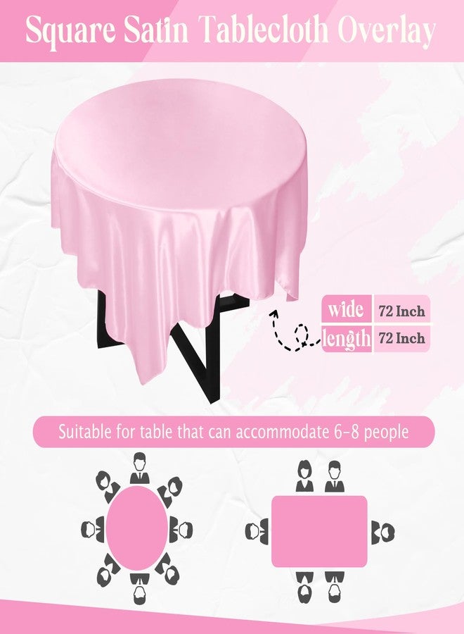 Cobedzy 72 Inch Satin Square Tablecloth Overlay, 6 Pcs Pink Square Tablecloth Cover, Wrinkle-Free Table Cover, Stain-Resistant Fabric for Party, Wedding, Banquet Table Decoration - Image 3