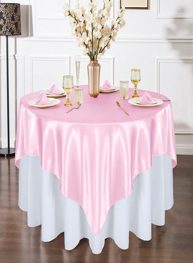 Cobedzy 72 Inch Satin Square Tablecloth Overlay, 6 Pcs Pink Square Tablecloth Cover, Wrinkle-Free Table Cover, Stain-Resistant Fabric for Party, Wedding, Banquet Table Decoration - Image 2