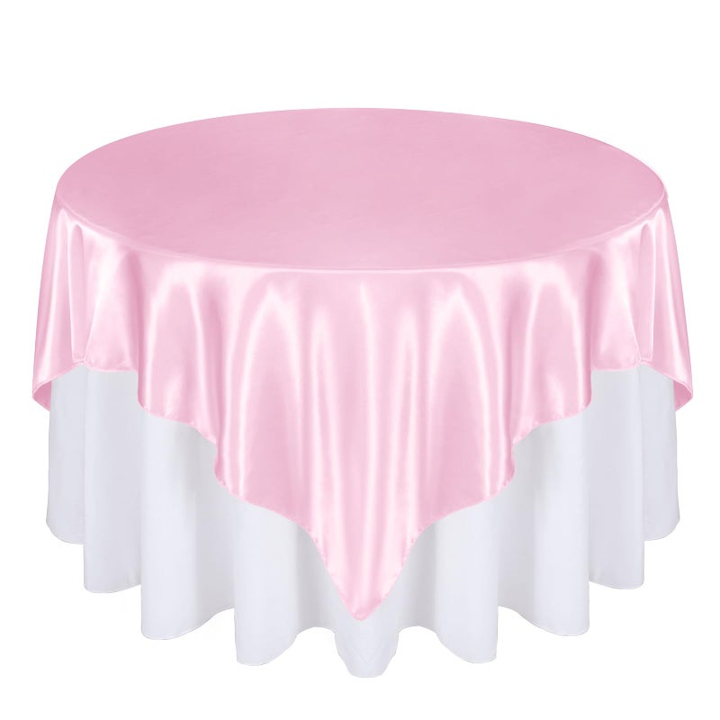 Cobedzy 72 Inch Satin Square Tablecloth Overlay, 6 Pcs Pink Square Tablecloth Cover, Wrinkle-Free Table Cover, Stain-Resistant Fabric for Party, Wedding, Banquet Table Decoration - Image 1