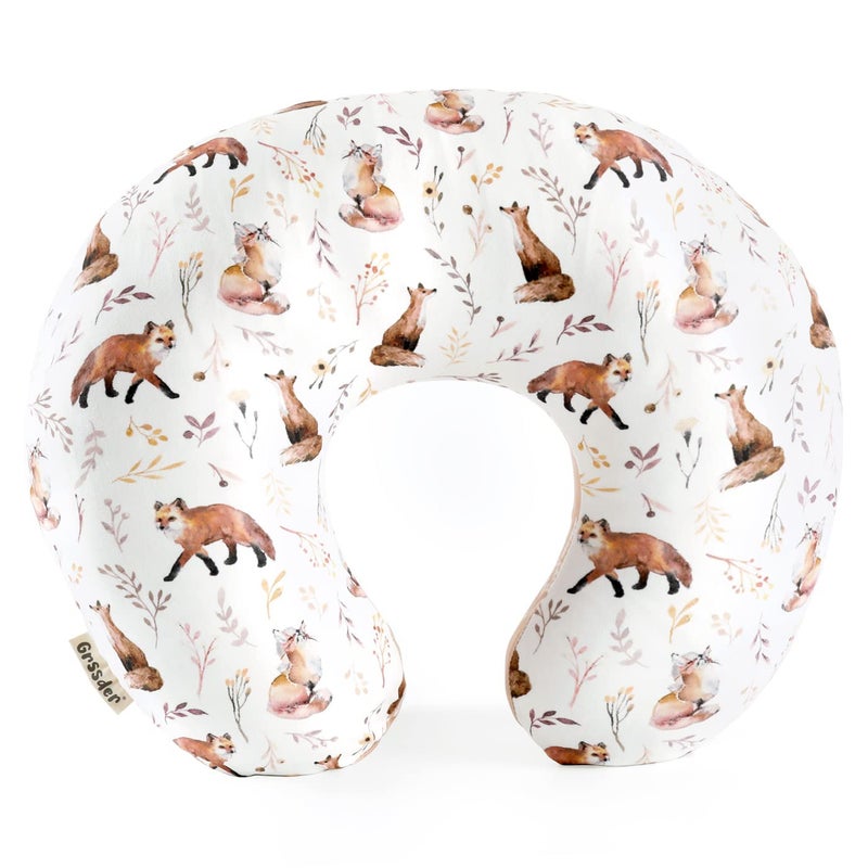 GRSSDER Nursing Pillow Cover Stretchy Minky Removable Nursing Covers for Breastfeeding Pillows, Ultra Soft Comfortable Slipcover for Girls, Pretty Fox Pattern - Image 1