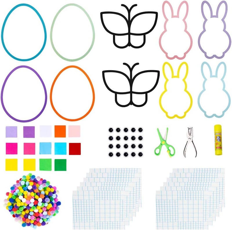 Exquiss Exquiss 1600 Pcs Easter DIY Crafts Tissue Paper Suncatcher Silhouette Window Decorations Bunny Egg Butterfuly Crafts for Kids Easter Crafts Suncatchers Easter DIY Activities School Art Crafts  - Image 2