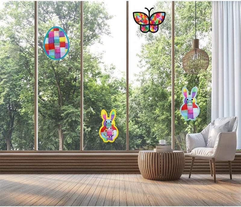 Exquiss Exquiss 1600 Pcs Easter DIY Crafts Tissue Paper Suncatcher Silhouette Window Decorations Bunny Egg Butterfuly Crafts for Kids Easter Crafts Suncatchers Easter DIY Activities School Art Crafts  - Image 4