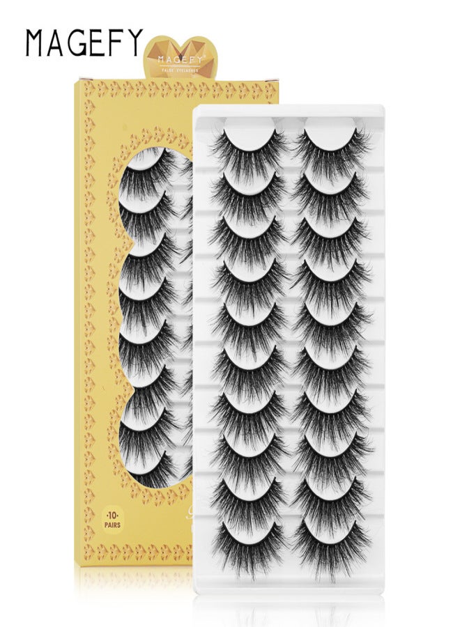 MAGEFY 10 Pairs Long False Eye Lashes 3D False Eyelashes Invisible Band Black Eyelash Full Strip Reusable - Image 4