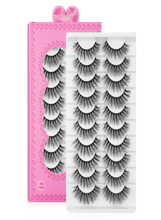 MAGEFY 10 Pairs Long False Eye Lashes 3D False Eyelashes Invisible Band Black Eyelash Full Strip Reusable - Image 1