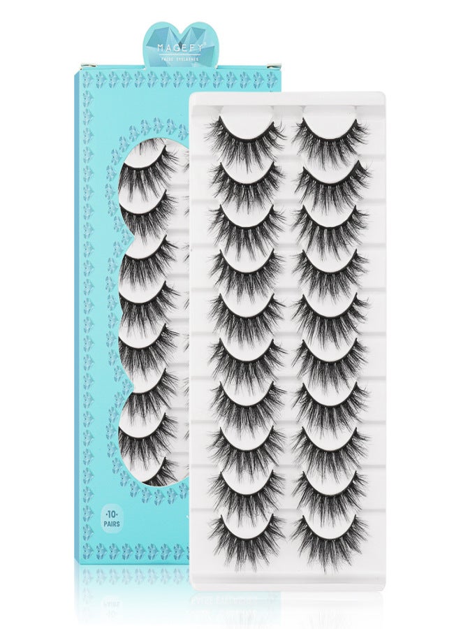 MAGEFY 10 Pairs Long False Eye Lashes 3D False Eyelashes Invisible Band Black Eyelash Full Strip Reusable - Image 5