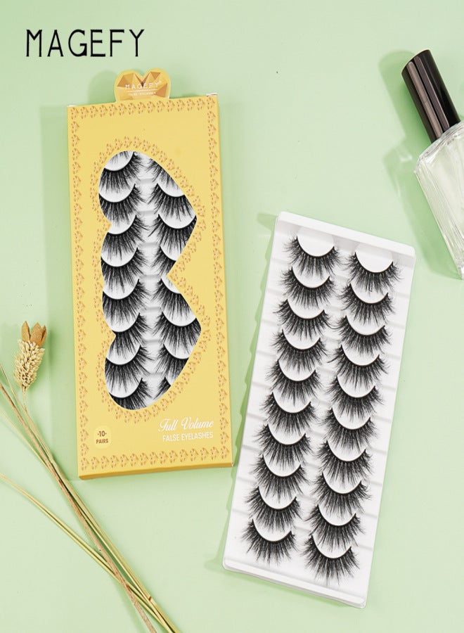 MAGEFY 10 Pairs Long False Eye Lashes 3D False Eyelashes Invisible Band Black Eyelash Full Strip Reusable - Image 3