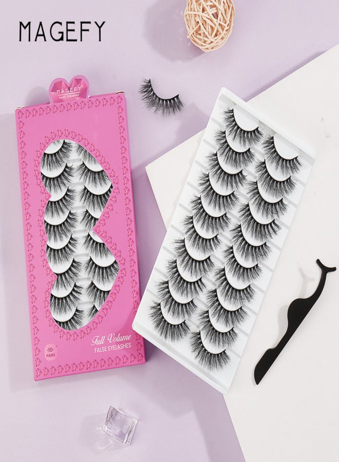 MAGEFY 10 Pairs Long False Eye Lashes 3D False Eyelashes Invisible Band Black Eyelash Full Strip Reusable - Image 2