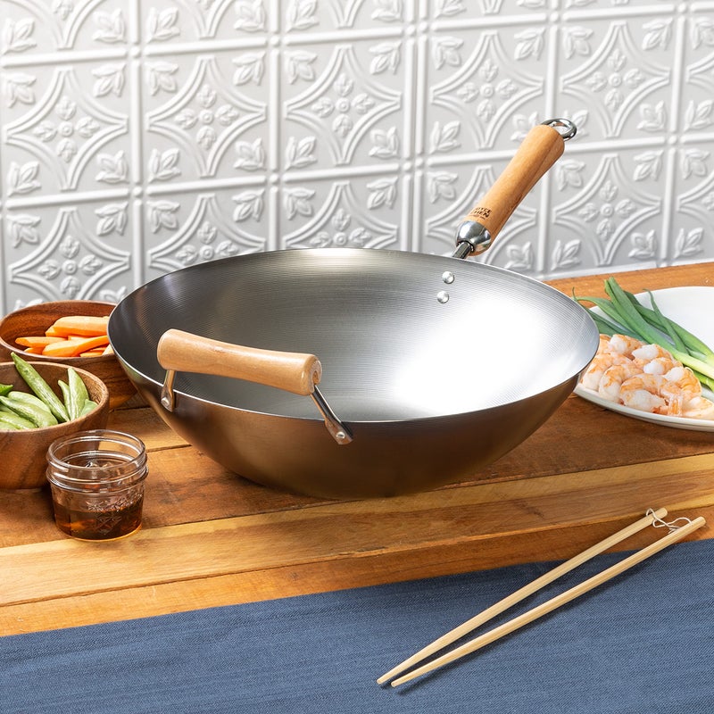 JOYCE CHEN Classic Series 14-Inch Carbon Steel Wok with Birch Handles - Image 5