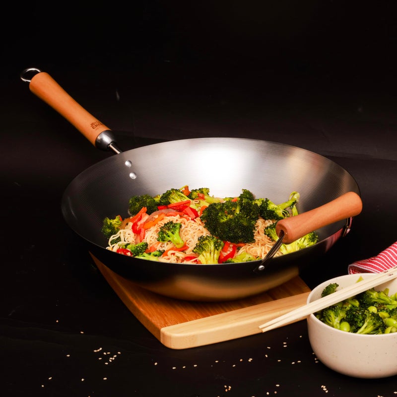 JOYCE CHEN Classic Series 14-Inch Carbon Steel Wok with Birch Handles - Image 4