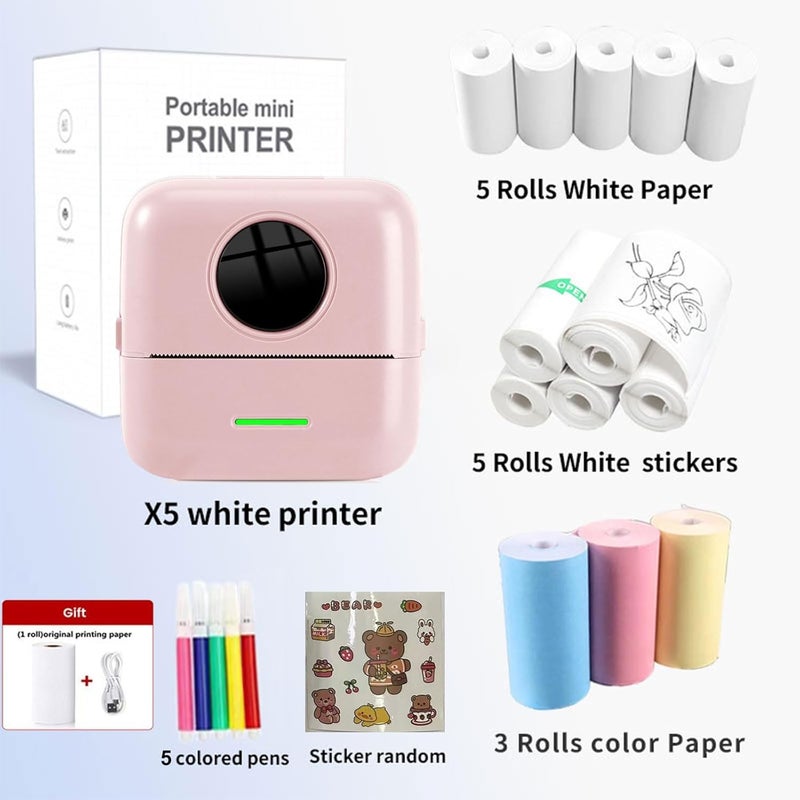 Molor Mini Sticker Printer, Bluetooth Smart Pocket Inkless Thermal Printer with 9*Thermal Paper,5*Adhesive Thermal Paper,for iOS & Android, Portable Receipt Printer for Photo Journal Notes Memo (Pink) - Image 5