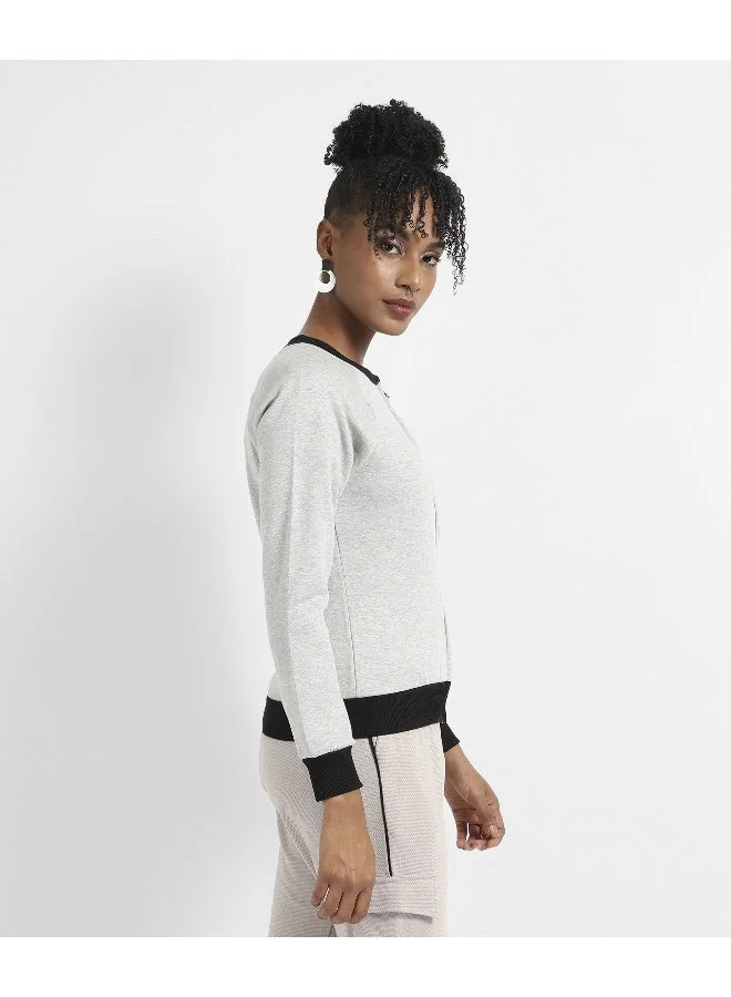 Pinacolada  Women's Light Grey Zip-Front Sweatshirt With Contrast Hem for Women | Best Price UAE