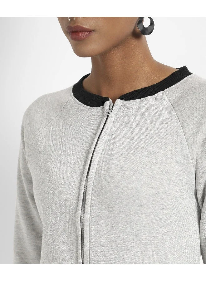 Pinacolada  Women's Light Grey Zip-Front Sweatshirt With Contrast Hem for Women | Best Price UAE