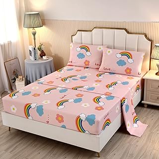 SDY SDY 4PCS Rainbow Bedding Sheet Set,Twin Size Cute Pink Unicorn Sheets Set Included 1 Deep Pocket Fitted Sheet+1 Top  - Image 1