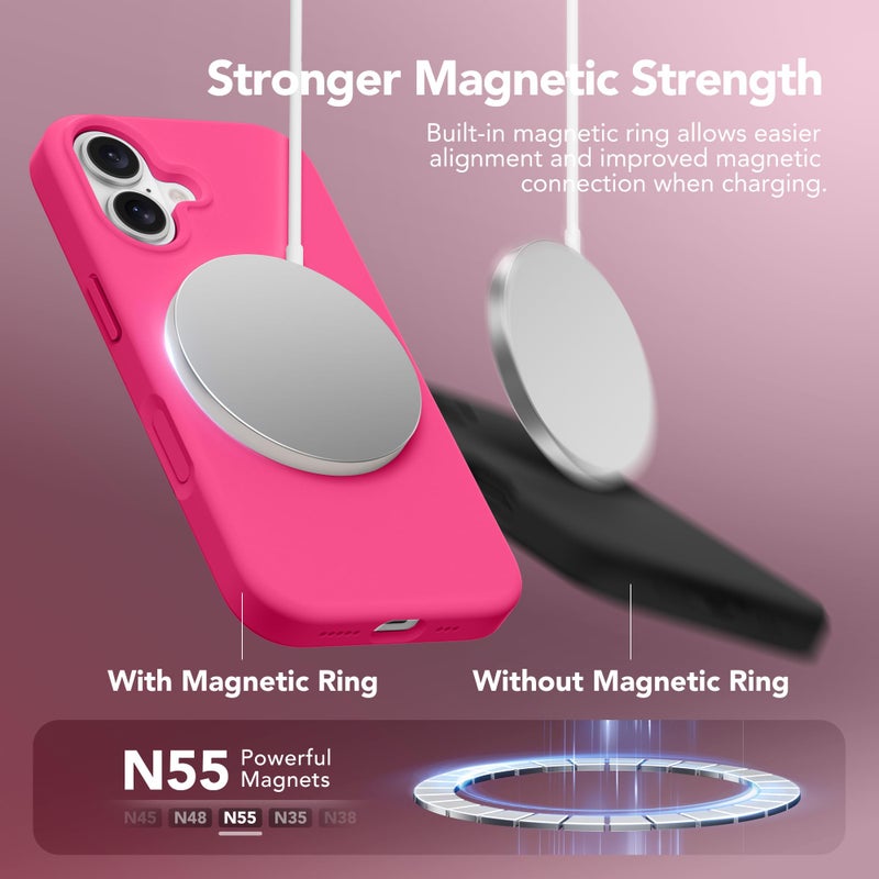 GONEZ Magnetic for iPhone 16 Case, Compatible with MagSafe, [Screen Protector + Camera Lens Protector], Liquid Silicone Shockproof Protective Phone Case for iPhone 16 6.1", Hot Pink - Image 3
