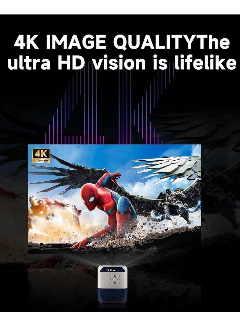 Smart Projector 4K Supported 1080P Native Resolution WiFi 2.4G 5G Bluetooth Auto Keystone 180 Degree Flip Stand 200 Inch Display Portable Home Theater Projector HDMI USB Compatible White - Image 3