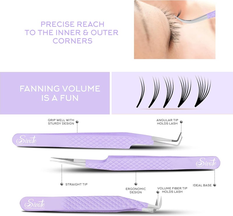SIVOTE Eyelash Extension Tweezers for Classic & Volume Lashes, 5-Pack, Vanilla - Image 2