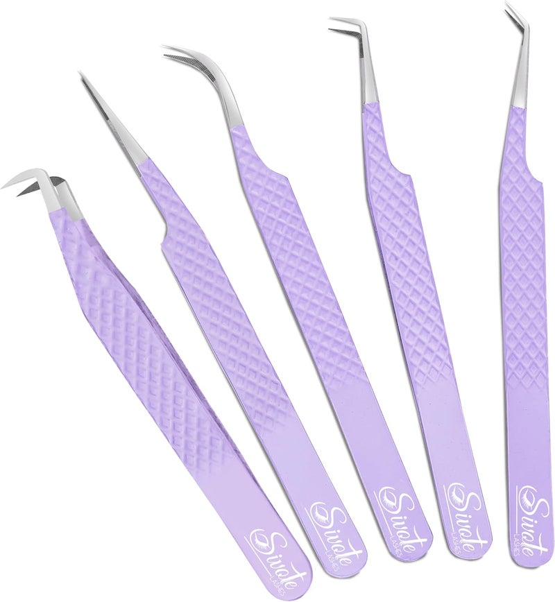 SIVOTE Eyelash Extension Tweezers for Classic & Volume Lashes, 5-Pack, Vanilla - Image 1