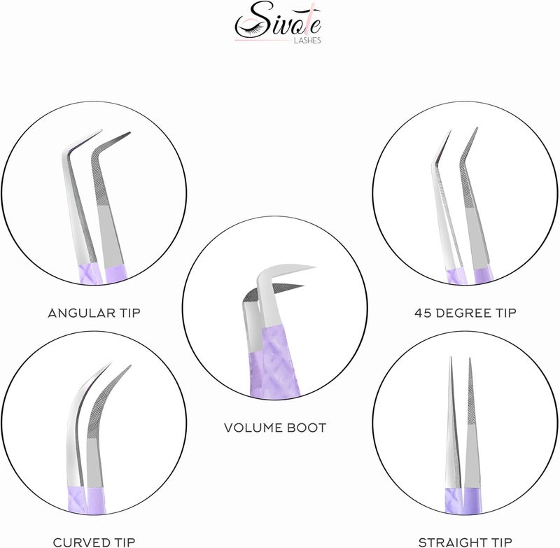 SIVOTE Eyelash Extension Tweezers for Classic & Volume Lashes, 5-Pack, Vanilla - Image 4