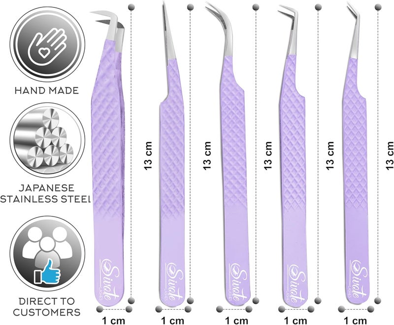 SIVOTE Eyelash Extension Tweezers for Classic & Volume Lashes, 5-Pack, Vanilla - Image 5