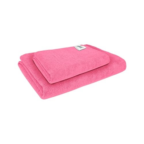 SOFTSPUN Microfiber Bath and Hair Care Towel, 40x60 Cms & 60x120 Cms, 2 Piece Towel Set, 340 GSM (Pink). Soft and Comfortable, Extra Large Multi-Purpose Highly Absorbent. - Image 1