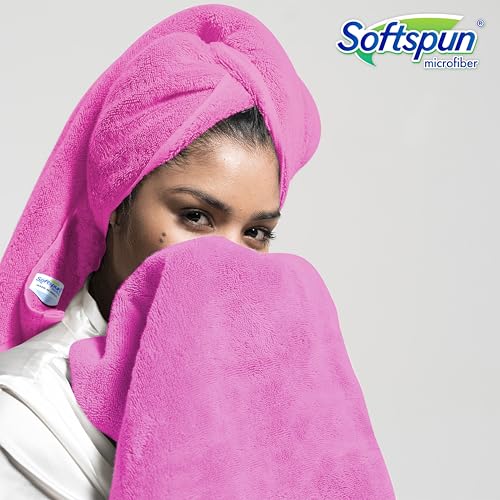 SOFTSPUN Microfiber Bath and Hair Care Towel, 40x60 Cms & 60x120 Cms, 2 Piece Towel Set, 340 GSM (Pink). Soft and Comfortable, Extra Large Multi-Purpose Highly Absorbent. - Image 2