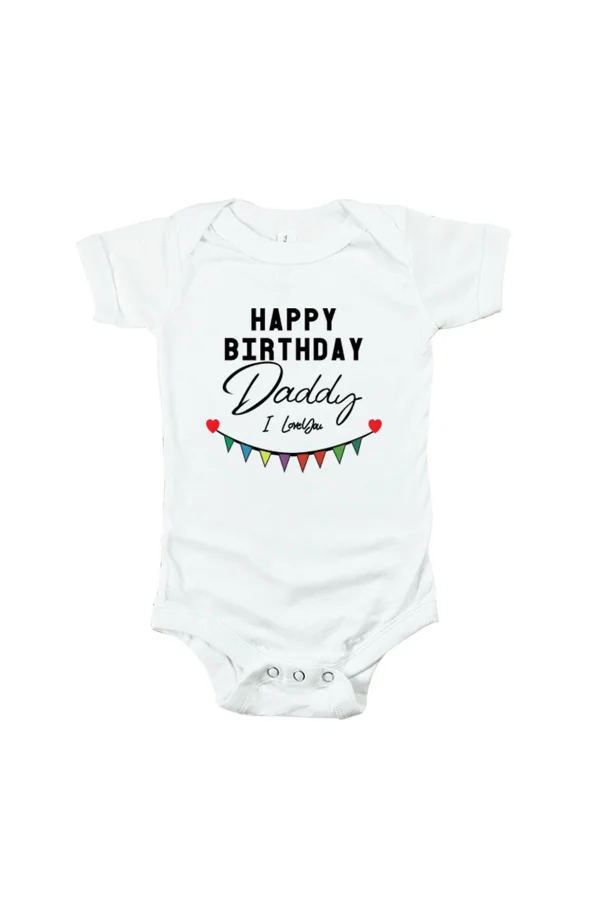 ماتشينج فاميلي اوتفيتس Matching Family Outfits - Baby Romper - Happy Birthday Daddy - White 3 Months